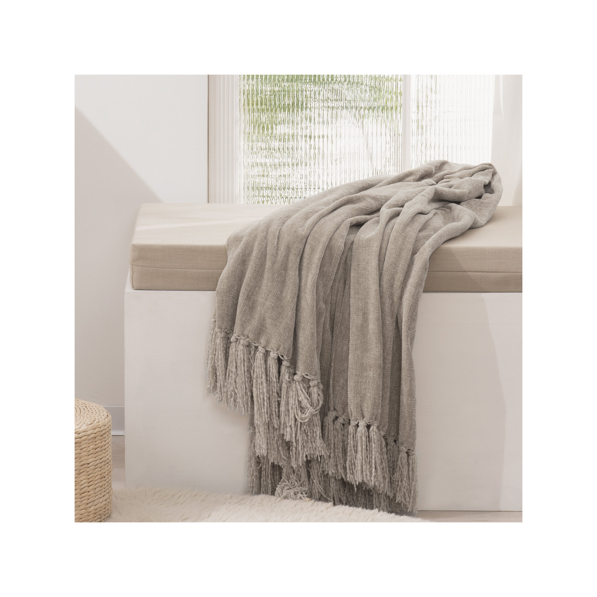 Soft Chenille Throw Blanket, 80" L x 60" W, Taupe