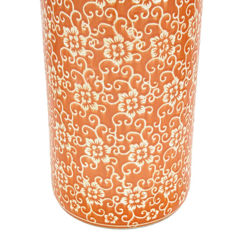 24" Bright Yellow Umbrella Stand, Orange Floral