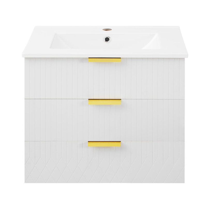 Meuble-lavabo mural 24 po avec lavabo en céramique et 2 tiroirs 24 po Modern, Blanc
