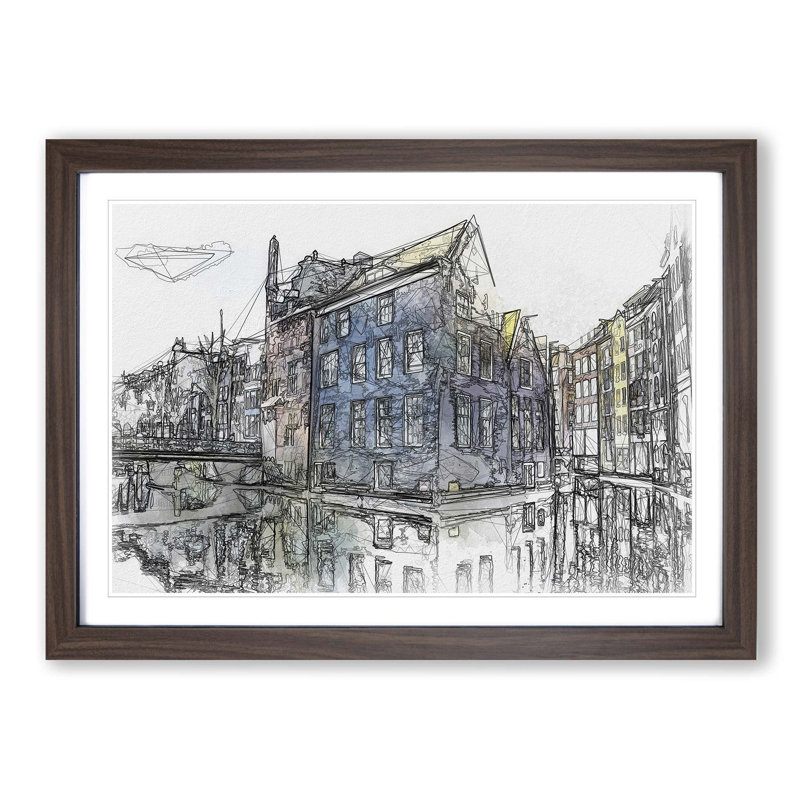 Reflections of Amsterdam in Abstract - Picture Frame Graphic Art Print, 36cm H x 48cm W x 2cm D, Walnut Framed