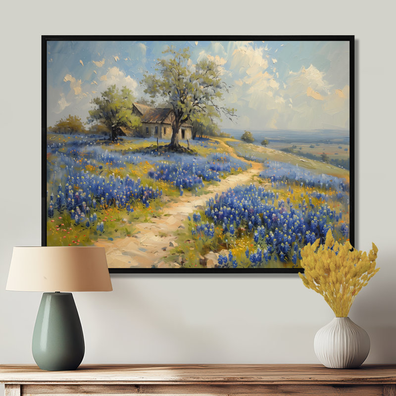 «Blue Green Summer Meadow Charm Blue Bonnets II - Blue Bonnets», art mural, H 16 po x l 32 po x P 1 po