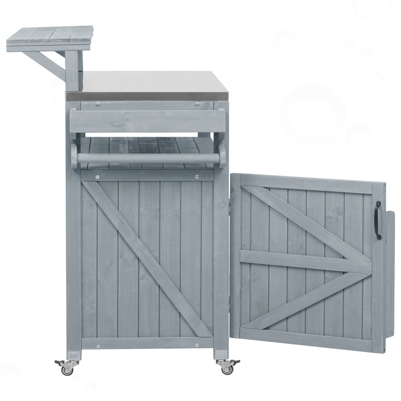 Îlot de cuisine avec tablette surélevée et tablette réglable, Bleu