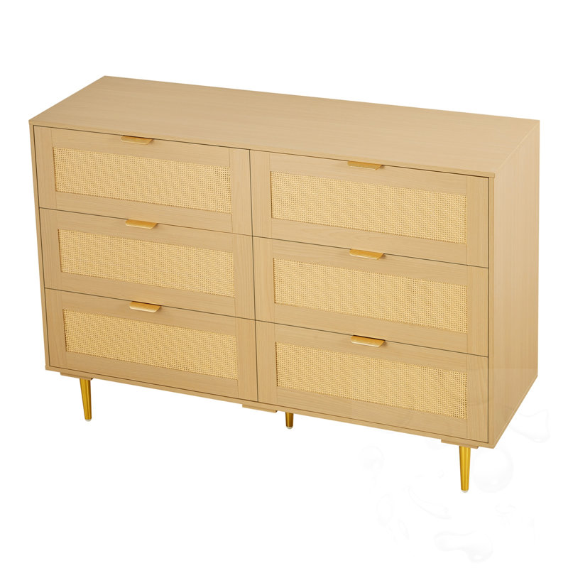 Commode 6 tiroirs en rotin avec pieds