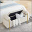 Élégant banc de rangement rembourré en lin avec accoudoirs cylindriques et pieds en fer pour le couloir du salon, beige-129931508