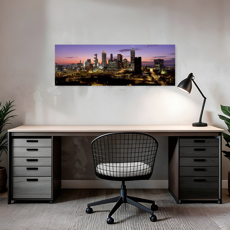Skyline At Dusk Cityscape Skyline City Atlanta Georgia USA 1 Piece Wrapped Canvas Panoramic Wall Art, 30.48 cm H x 91.44 cm W