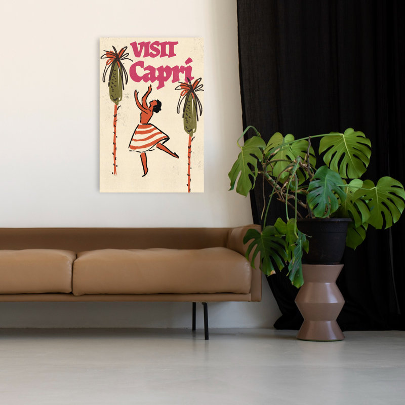 Joyeux Capri, danse classique, rétro, palmier rétro, art mural tropical, H 48 po x l 32 po