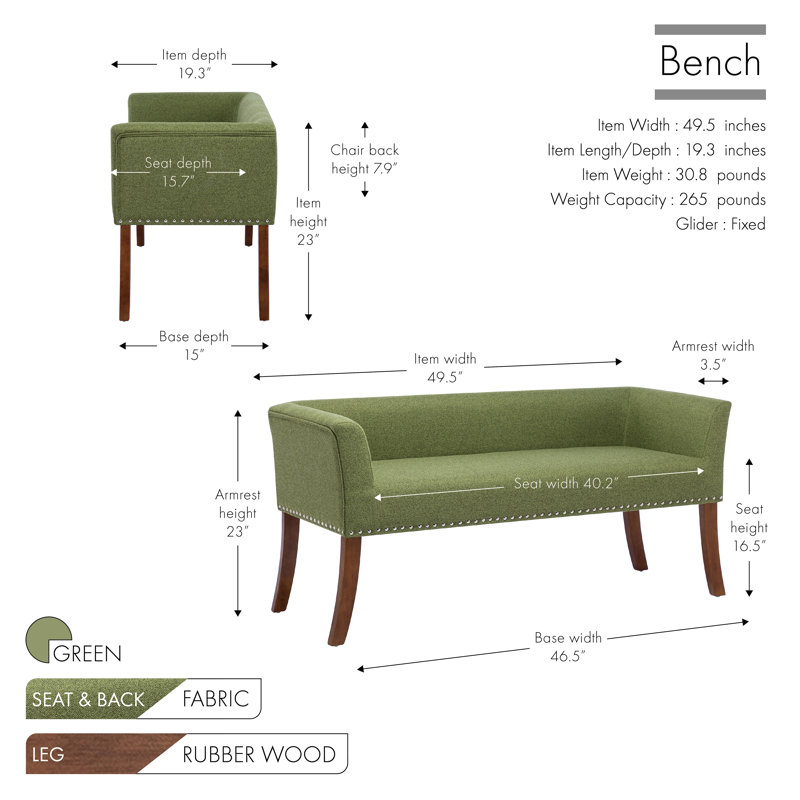 Amaiya Upholstered Bench, Green