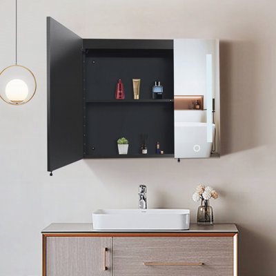 Armoire à pharmacie 30x26 pouces avec miroir à DEL noir, désembueur, antibuée, lumières à intensité variable