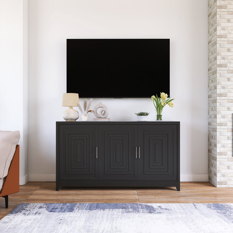 Meuble télé pour téléviseur de 60 po ou moins Avec espace de rangement spacieux, Noir, noir, noir, noir