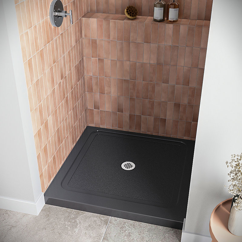 38 in. x 38 in. Alcove Acrylic Shower Base in Glossy Black With Center Drain, Drain Included, Glossy Black