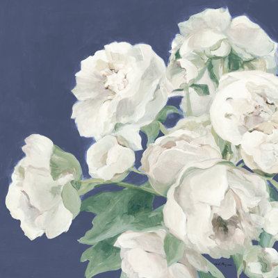 Pivoines sur bleu indigo
