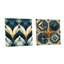 Teal and Gold Damask Geometric Dream - Ensemble de 2 peintures murales abstraites en acrylique-103920929