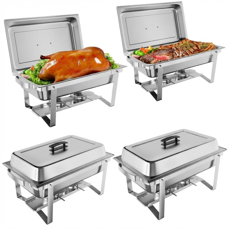 Ensemble de 4 réchauds à vaisselle 9L Professional en acier inoxydable 8QT