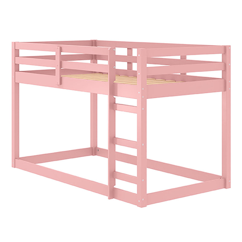 Lit mezzanine simple rose, cadre en lattes de pin à 13 lattes pour le confort du matelas et la circulation de l'air économisant de l'espace avec la barrière installée en bois Robust 13