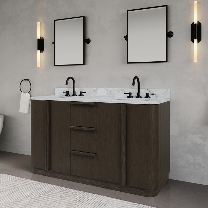 Water Creation Oxford 60" In. Double Sink Mid-Century Style Bathroom Vanity, 60"