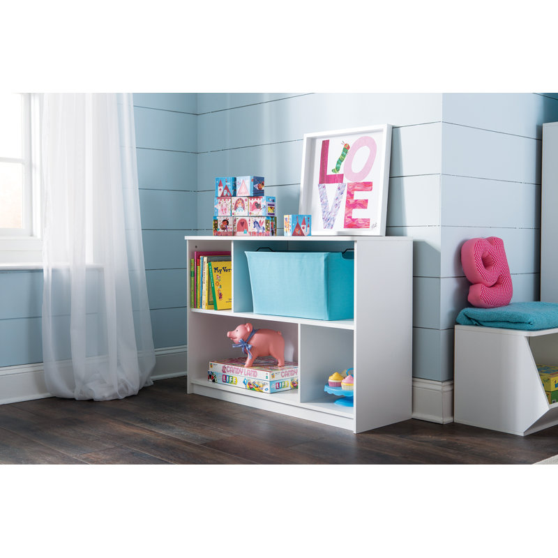 White Wood Laminate Kids Toy Storage Bookcase with Cubes