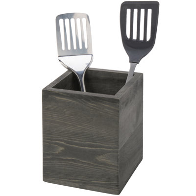 Pot à ustensiles carré en bois massif