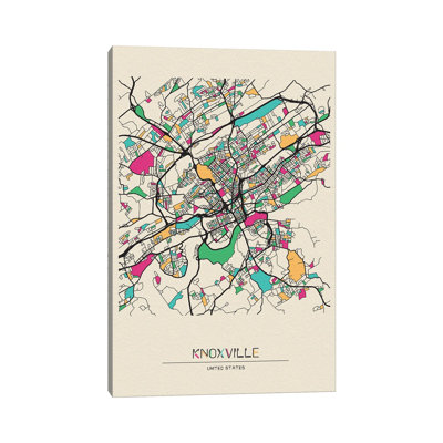 Carte de Knoxville, Tennessee par Ayse Deniz Akerman - Giclée sur toile tendue avec châssis