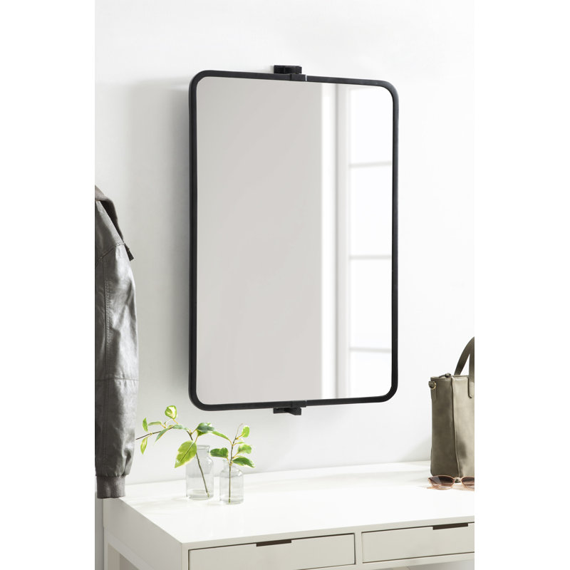 Mishaela Pivot Rectangle Metal Wall Mirror, 24'' x 37.5'', Black