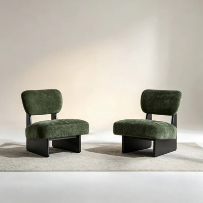 Ensemble de 2 chaises d'appoint confortables vertes, revêtement en tissu, piètement en bois massif noir, sièges d'appoint contemporains pour chambre ou salon
