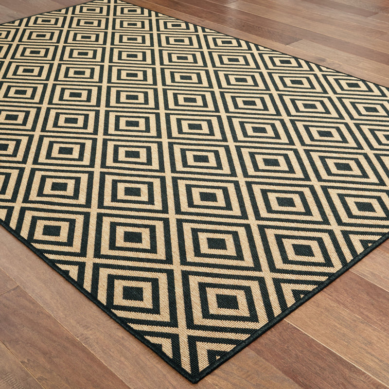 Tapis intérieur / extérieur noir / brun clair Ayma, Rectangle 1 pi 9 po x 3 pi 9 po
