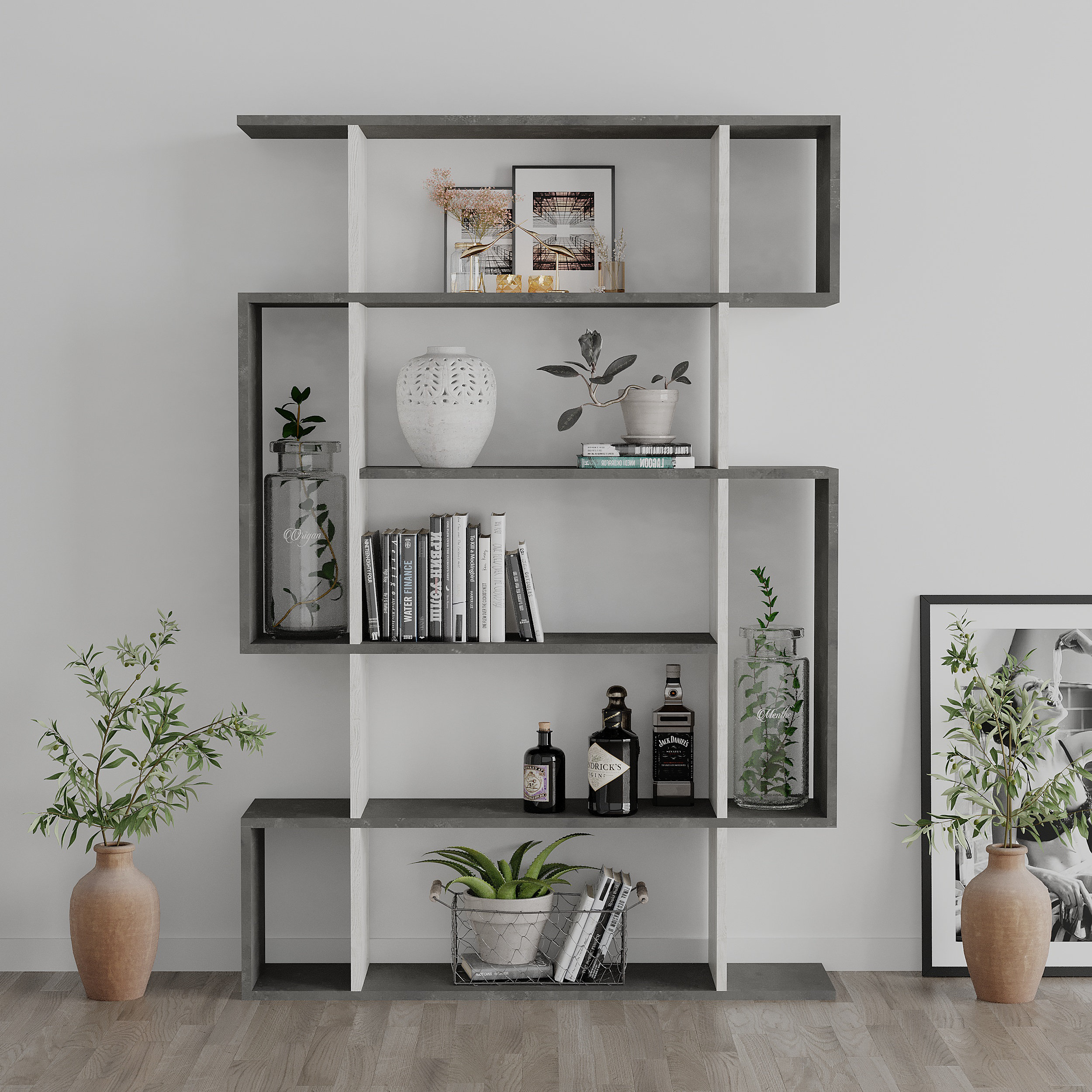 Mito 5 Tiers Wall Mounted Bookcase Modern Display Unit