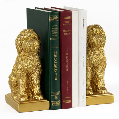 Ensemble de 2 serre-livres caniche dorés - Serre-livres décoratifs élégants pour tablettes, bureau moderne et décor de salon, statues de chien en résine lourde avec base antidérapante, cadeau élégant pour les amoureux des chiens