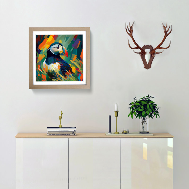 Puffin Fauvism - Framed Print, Oak