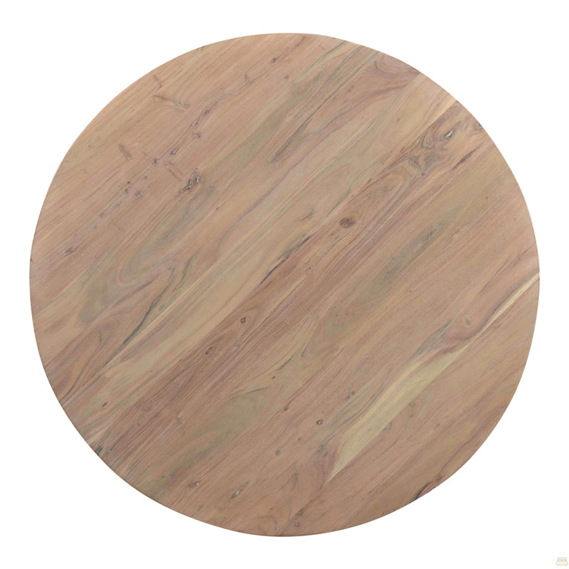 Table de salle à manger, ronde, acacia massif, 4 places, gris clair