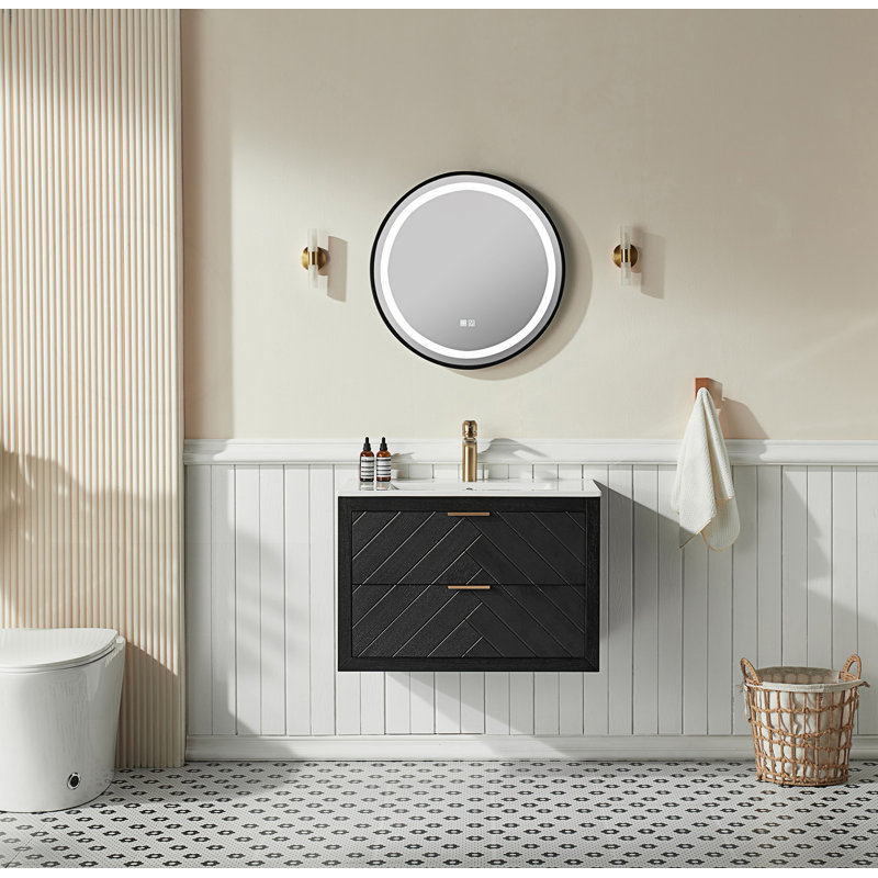 Meuble-lavabo flottant simple avec lavabo en céramique, Noir