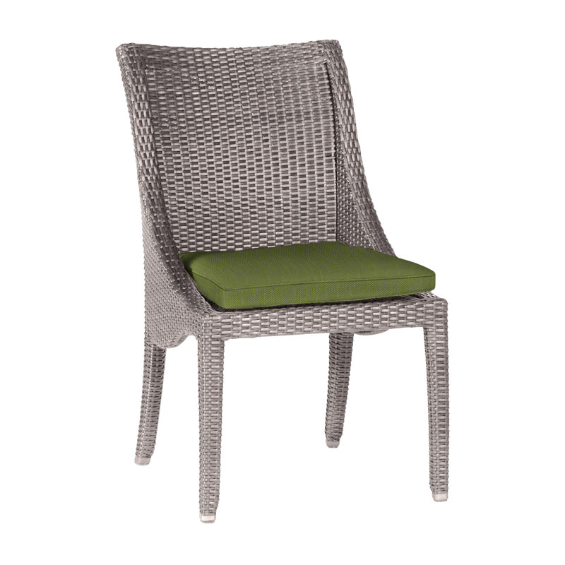 Athena Patio Dining Side Chair with Cushion, Oyster, Linen Forest, Welt