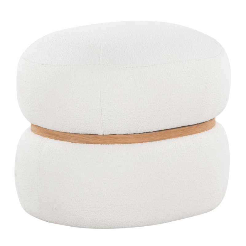 Contemporary Bouclé Fabric And Wood Ottoman For Stylish And Comfortable Seating, For Modern Interiors., Cream