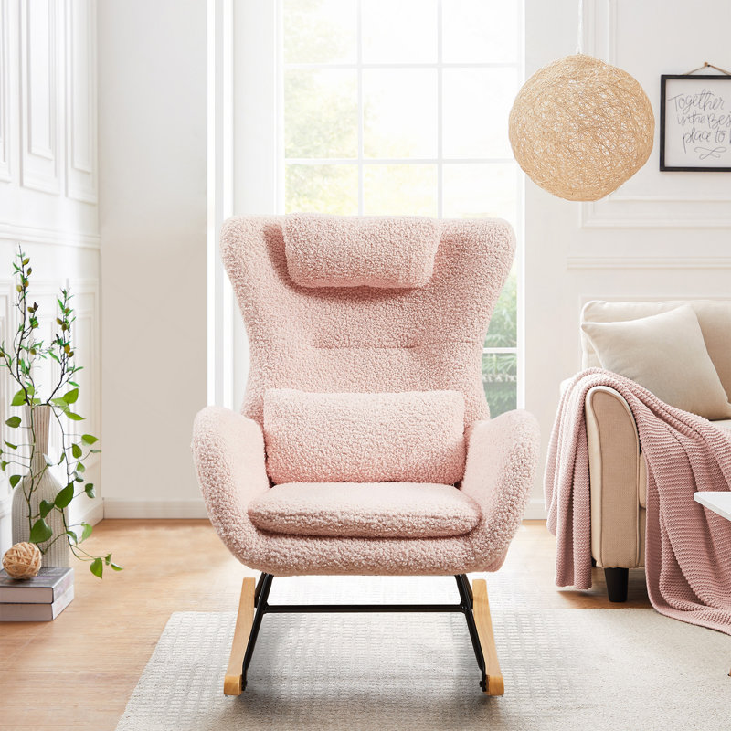 Chaise berçante, chaise berçante moderne avec dossier haut, Rose
