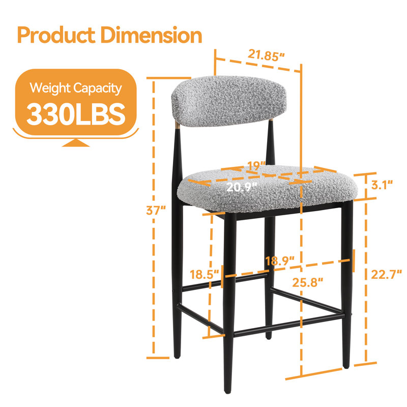 Velora 4-Piece Boucle Upholstered 25.8'' Counter Stool (Set Of 4), Gray