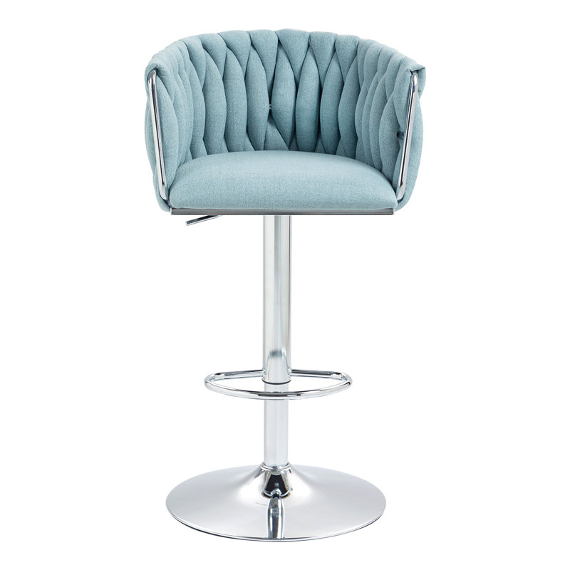 Ensemble de 2 tabourets de bar pivotants avec housse en tissu 360 °, chaises de bar réglables à hauteur de comptoir avec dossier et repose-pieds tissés, tabourets de bar chromés argentés