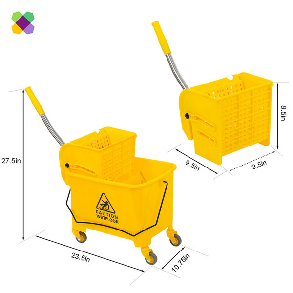 Commercial Mop Bucket Side Press Wringer on Wheels Cleaning 21Qt W/ Panel  Yellow