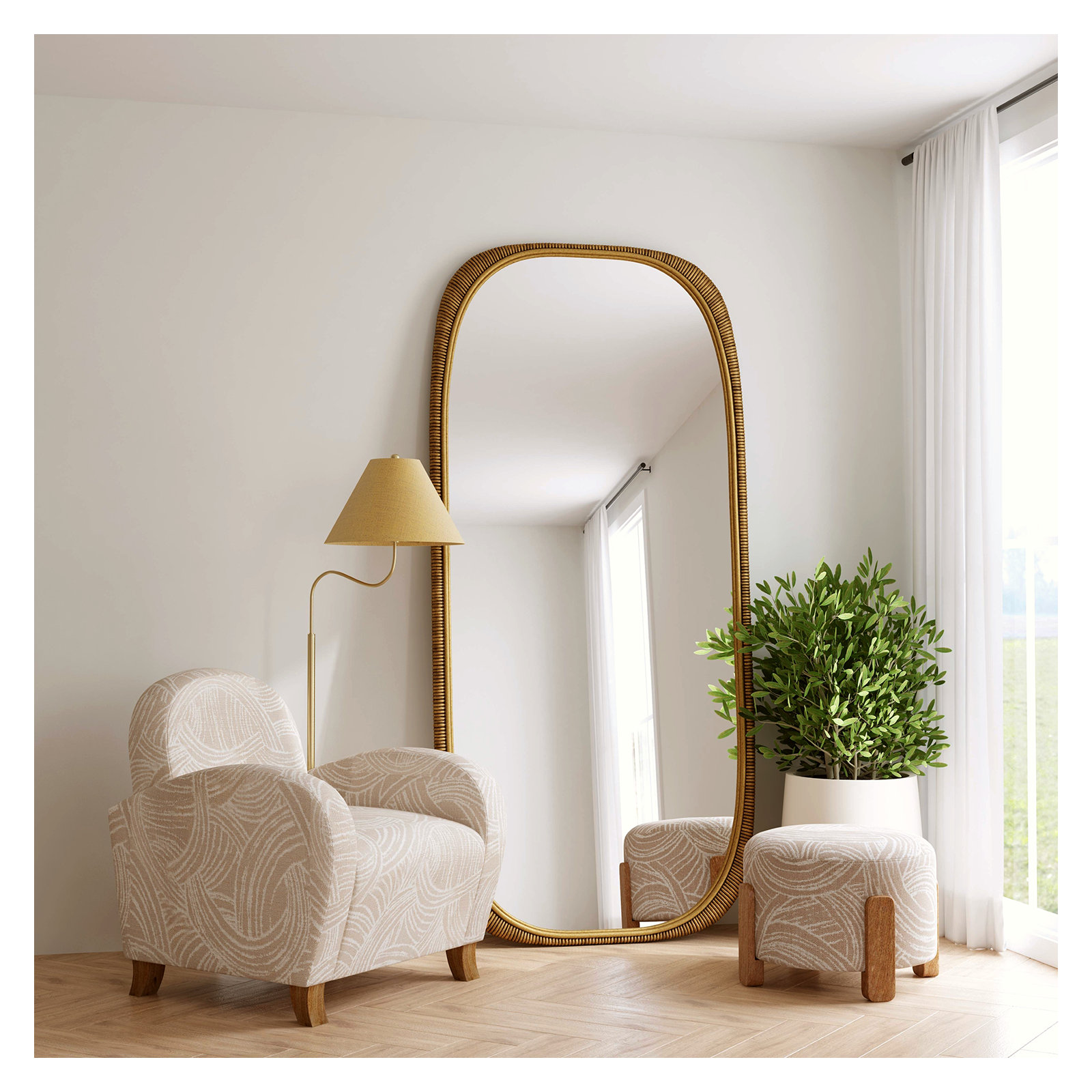 Darcee Floor Mirror - Antique Gold