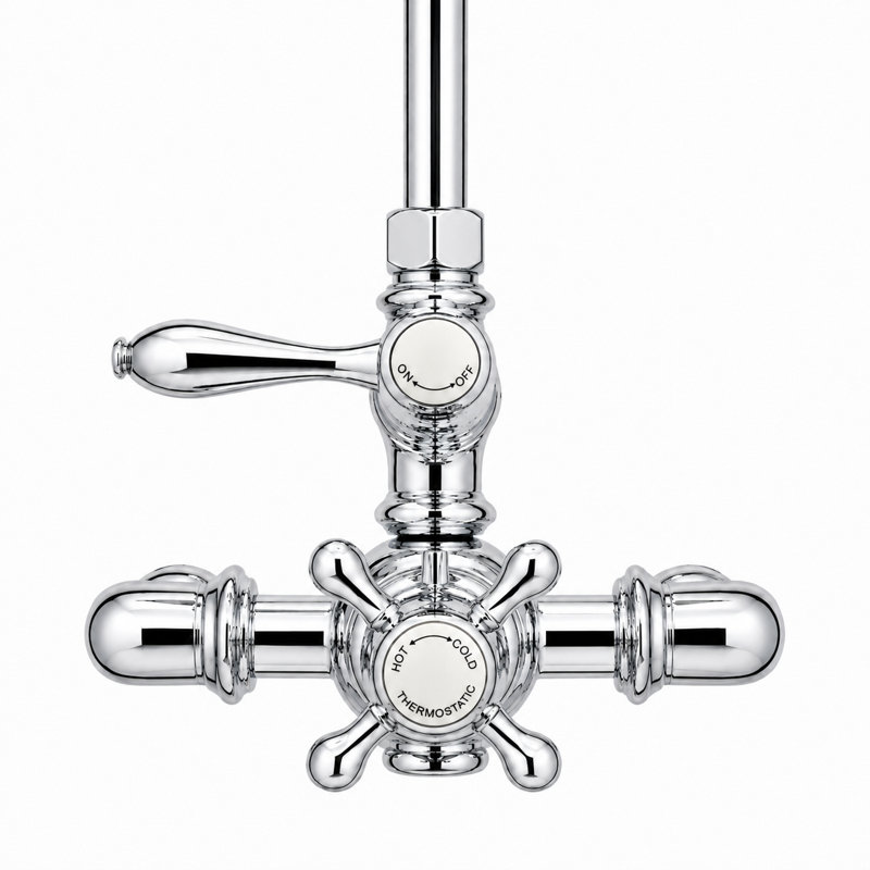 Système de douche thermostatique exposé 52 po mural avec poignées levier / croix 1,75 GPM, Chrome