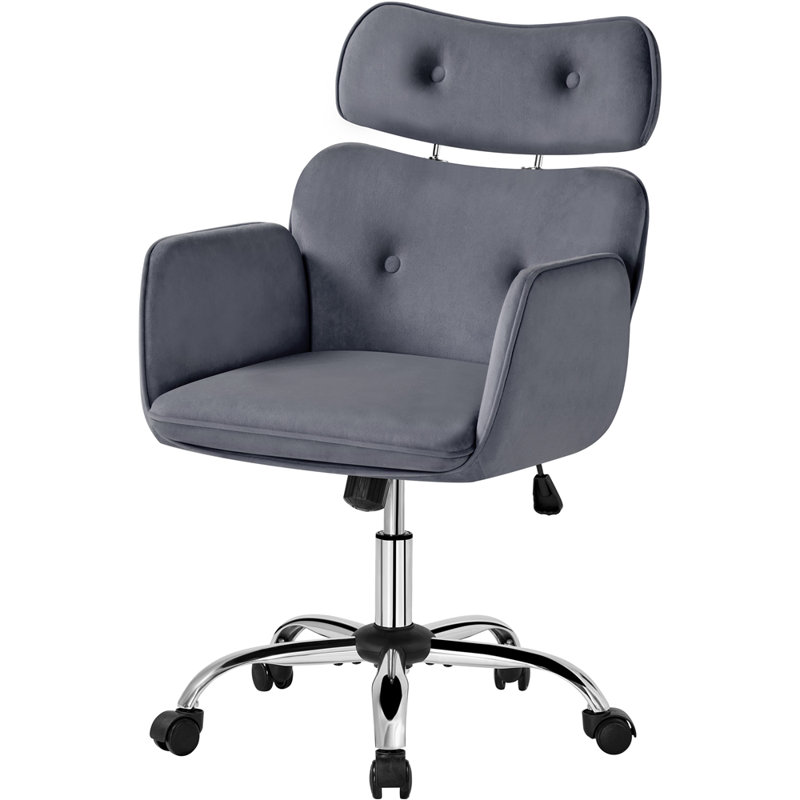 Aishling Polyester Office Chair with Headrest, Dark Gray