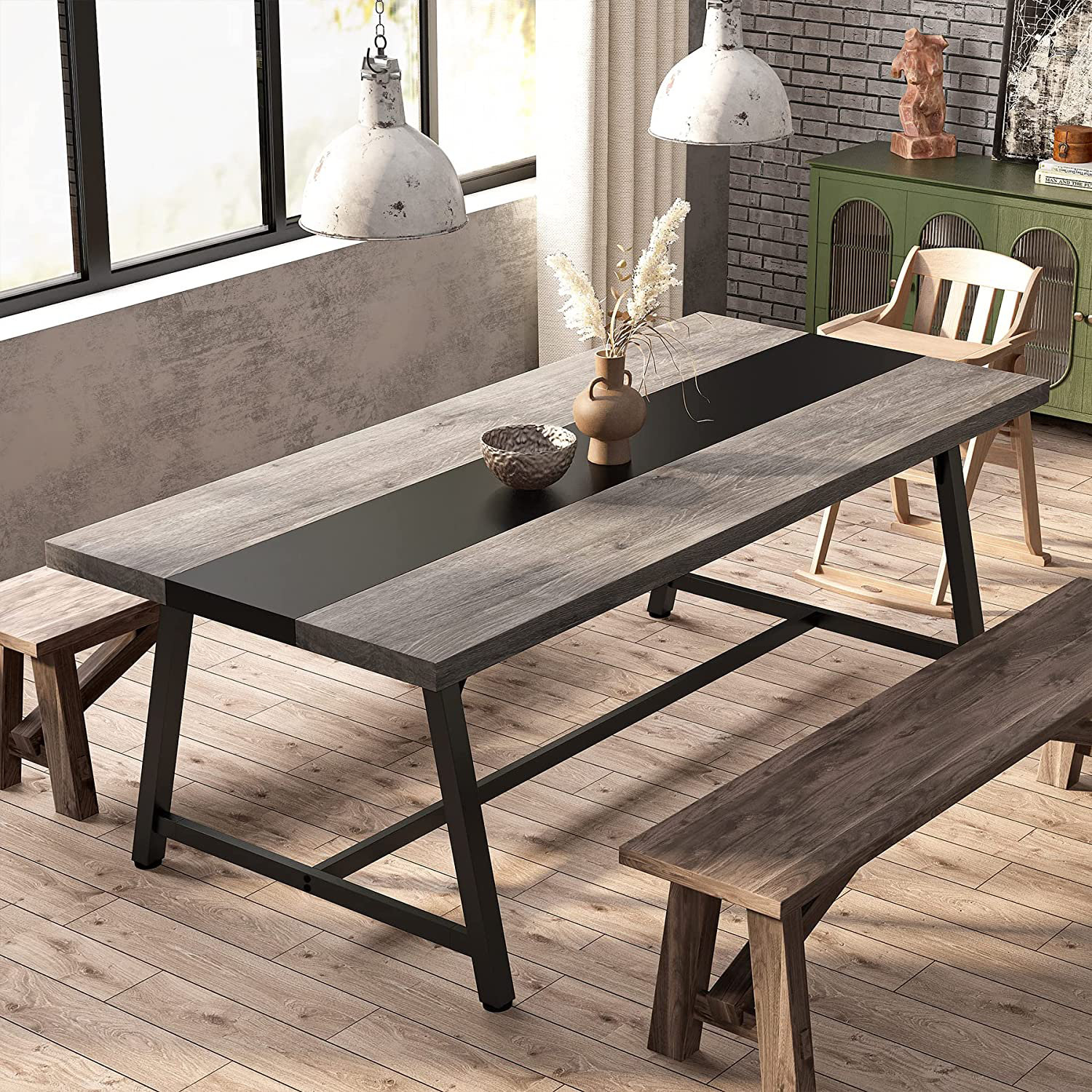17 Stories Baeumel 70.87'' Rectangle Dining Table for 6-8, Wood Kitchen ...