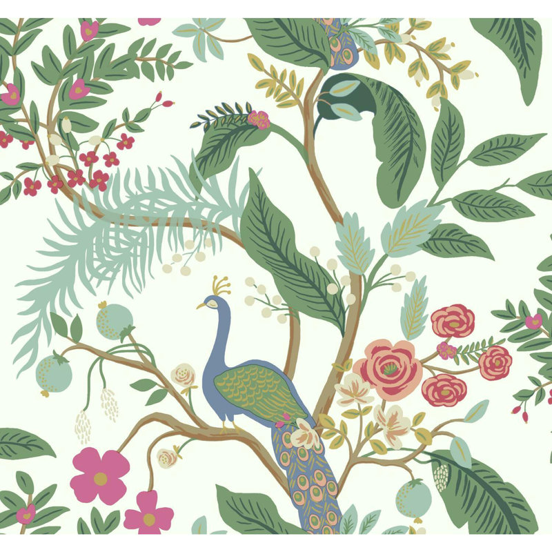 Rouleau de papier peint 27 pi x 27 po Peacock, Vert/rouge