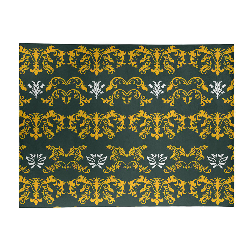 Tapis vert / jaune Damask, Rectangle 8 pi x 10 pi