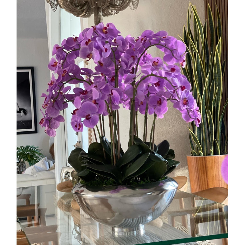 Orchid Floral Arrangement in Planter, Light Purple