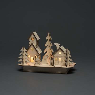 Decoration Wooden Silhouette of Houses and Animals Battery Operated