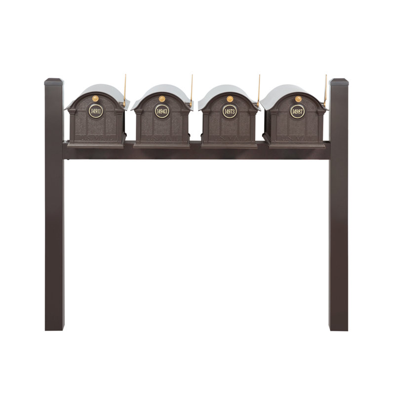 Balmoral Quad Mount Mailbox /w/ Pyramid Caps & Personalized Door Medallion (4 Mailboxes, Quad Mount Post, 4 Medallions), Yes