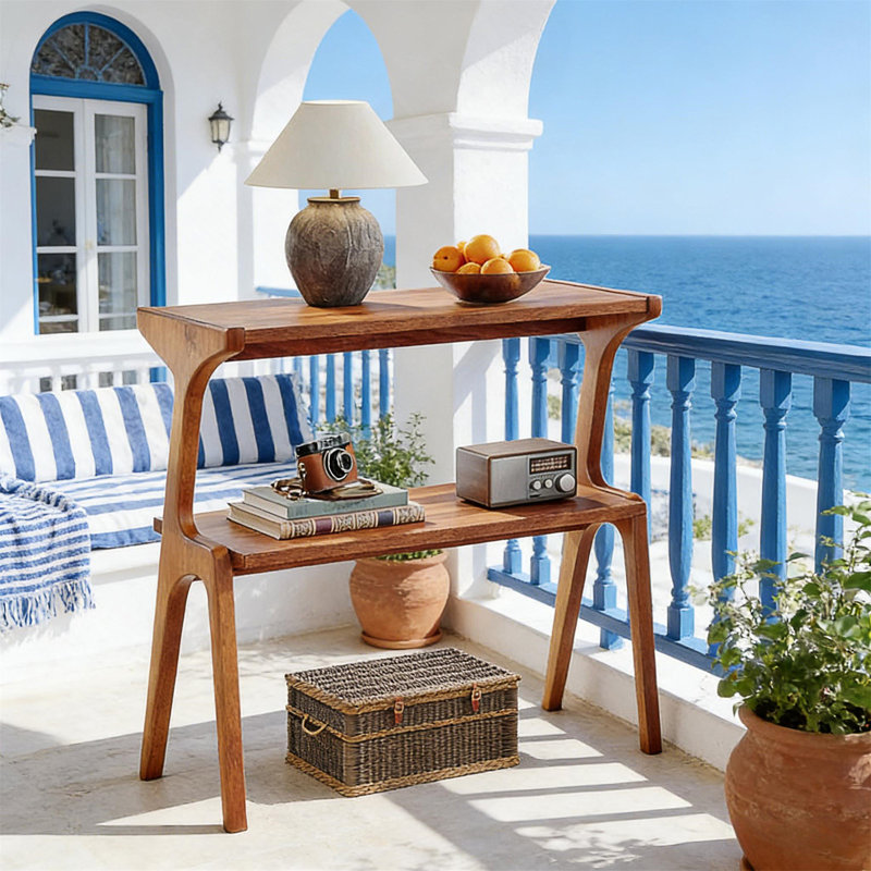 Contemporary Side Table with Two-Tier Storage and Solid Wood Frame