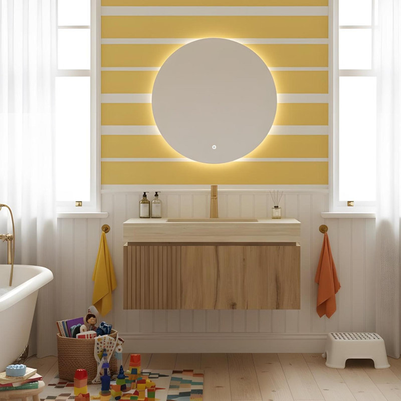 Meuble-lavabo 36 po avec tiroirs et lavabo, Chêne blanc, 35", Beige