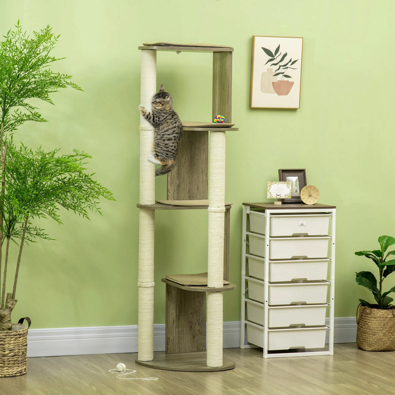 Arbre à chat d'angle moderne de 65 po Pawhut, Blanc, crème