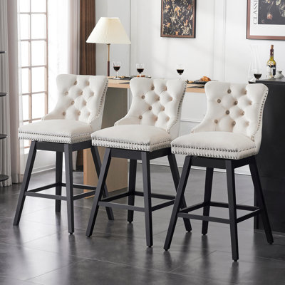 Counter & Bar Height Bar Stools Set Of 3 – Upholstered Swivel Bar Stools For Kitchen Island, Modern Design With Thickened Cushions, Backs, And Solid Wood Legs