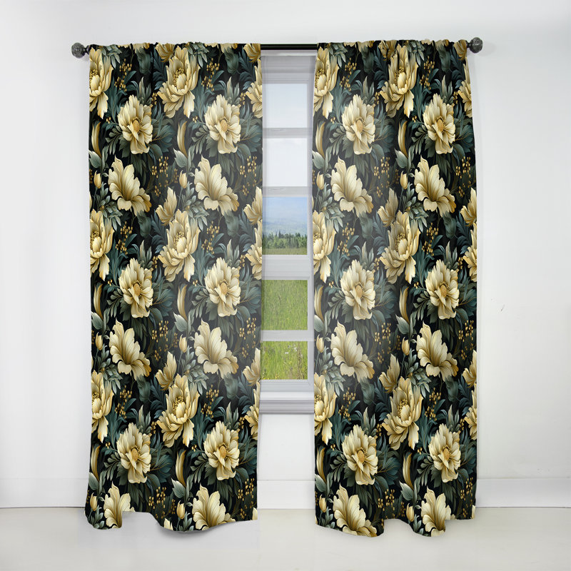 Green Damask Marigold Oasis I - Damask Curtain - Room Darkening Damask Curtain - 1 Panels, 52" W x 84" L